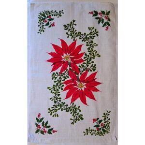Linen TEA TOWEL With Poinsettias